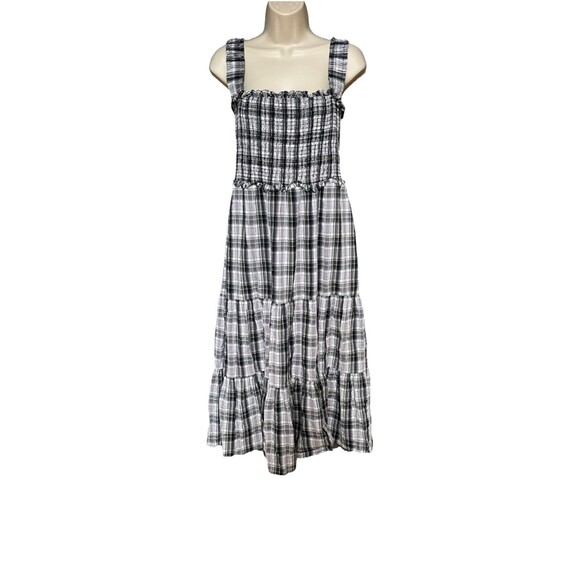 Veronica Beard Ziada Size Small Smocked Plaid Midi Dress Black White Tiered - Picture 5 of 12